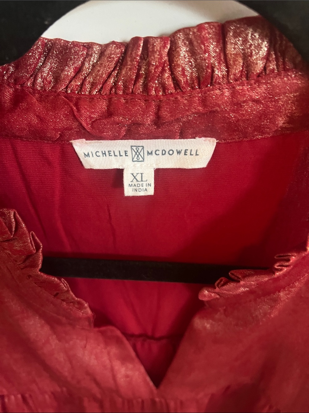 Michelle McDowell Ruffle Sleeve Blouse Women’s XL Red Shimmer Boho Top - Picture 2 of 5